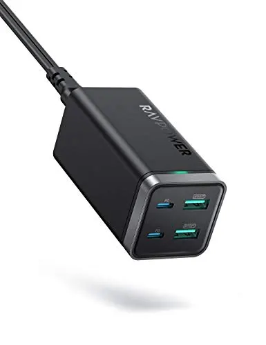 USB C Charger, RAVPower 65W PD 4-Port Desktop USB Charging Station GaN Power Tech 2 USB C Ports + 2 USB A Ports for Air, Dell XPS 13, iPad Pro, iPhone 12 Mini Pro Max, Nintendo Switch, Galaxy and More