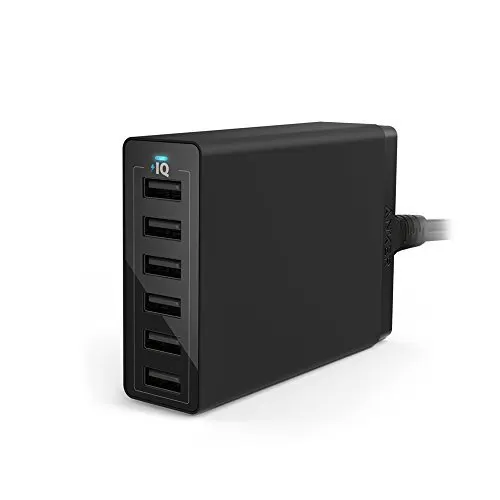 Anker PowerPort 60 W 6-Port Family-Sized Desktop USB Charger with PowerIQ Technology for Smartphones - Black