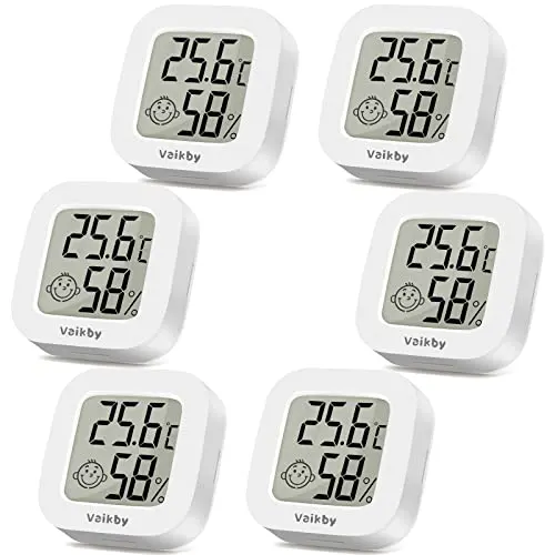 6Pack Room Thermometer Vaikby, Indoor Thermometer Hygrometer, Mini Digital Temperature Humidity Meter Gauge Monitor, Large LCD Display Celsius or Fahrenheit for House, Greenhouse, Baby, Office, Home