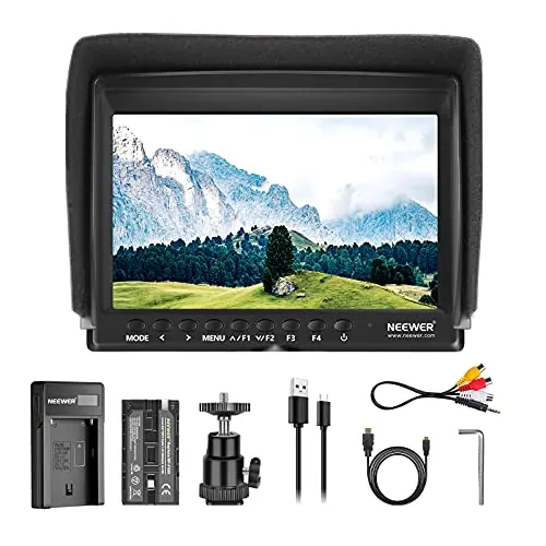 Neewer F100 7 Inch Camera Field Monitor HD Video Assist Slim IPS 1280x800 HDMI Input 1080p with 2600mAh Li-ion Battery/USB Charger for DSLR Cameras, Handheld Stabilizer, Film Video Making Rig